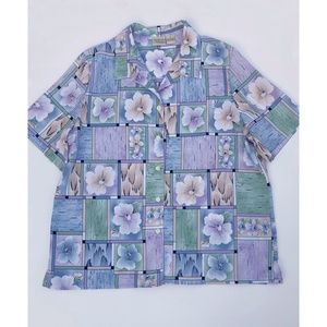 Vintage Textured Pastel Blue Floral Hawaiian Shirt 16